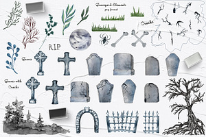 Graveyard Watercolor Clipart