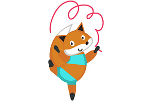 Fox gymnast with ribbon vector cute, an Animal Illustration by SiberianArt