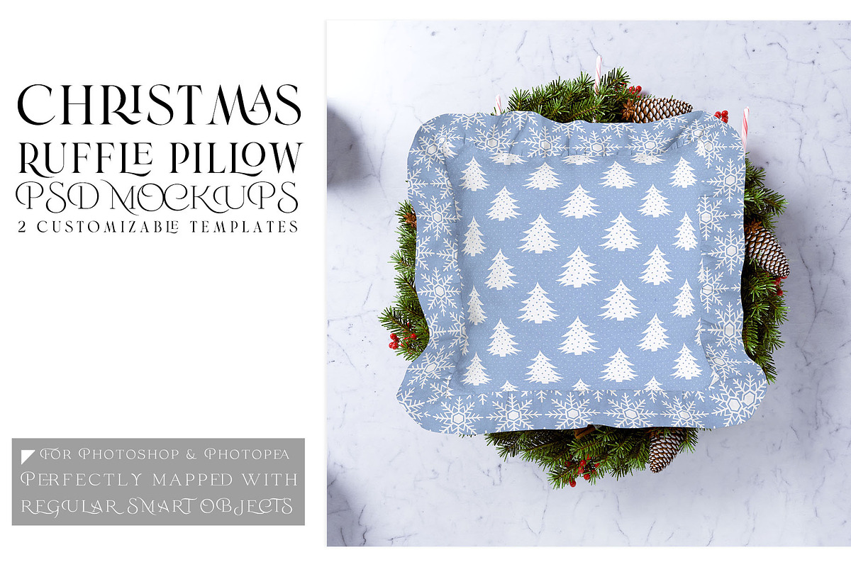 Christmas Ruffle Pillow Mockups, a Product Mockup by mock-ups (Photo 1 of 12)