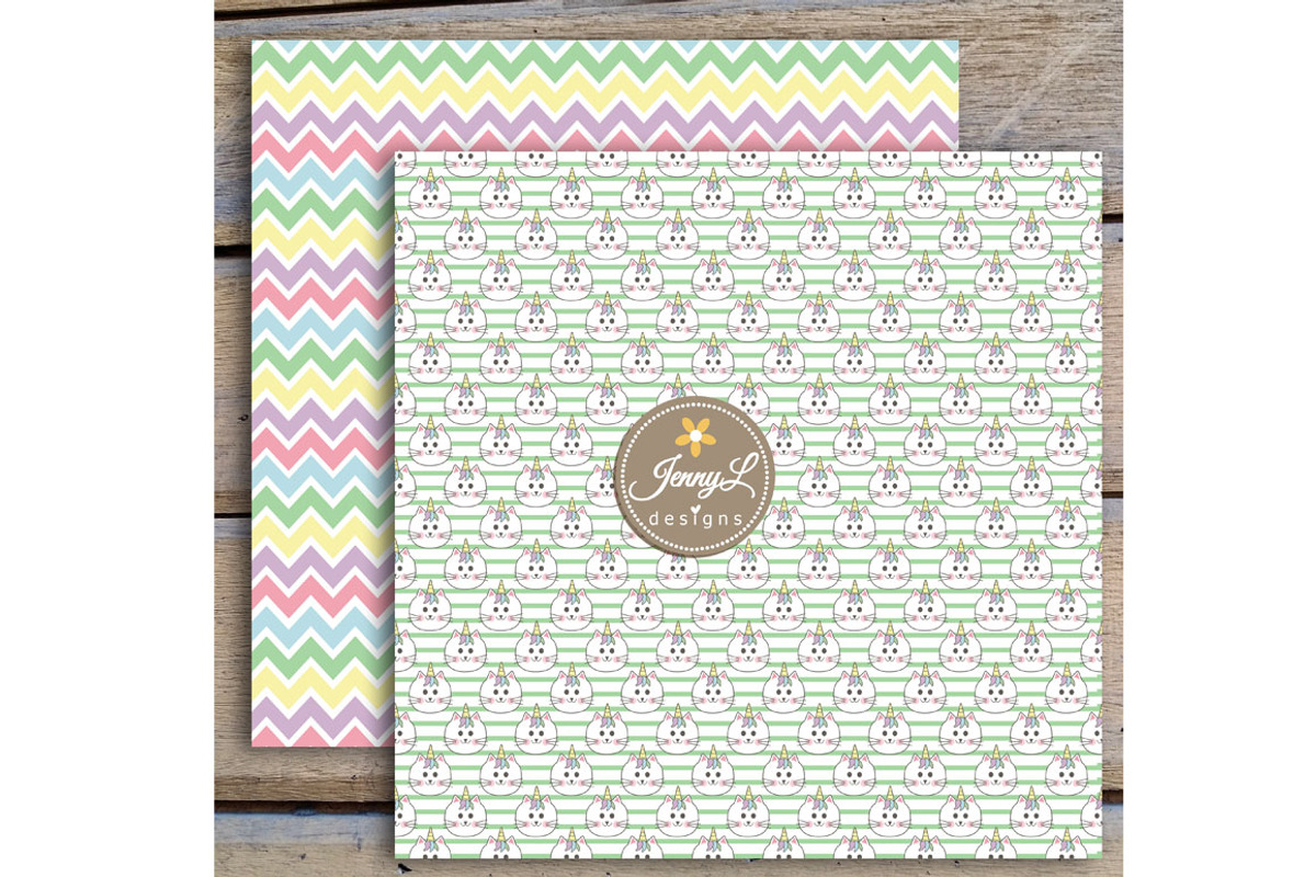 Caticorn Cat Digital Paper & Clipart, a Pattern Graphic by JennyL Designs (Photo 7 of 7)