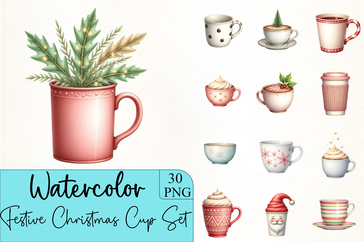 Festive Christmas Cup Set Clipar, an Illustration by CrexoraLab (Photo 1 of 5)