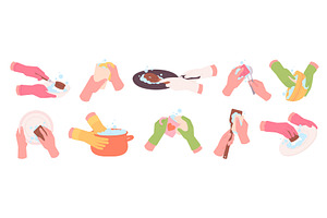 Hands washing dishes. Clean glasses, an Illustration by LadadikArt