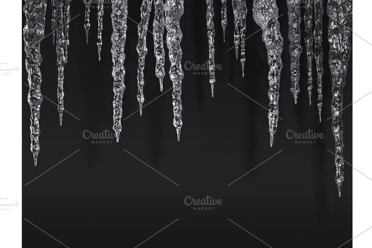Transparent icicles frame on black, an Environmental 3D Model by Marozhkastudio