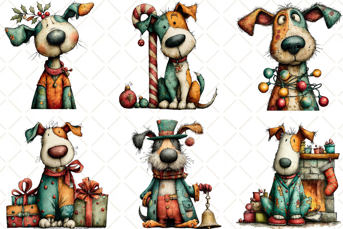 Whimsical Christmas Dog Clipart, an Illustration by Black Bird Studio (Photo 2 of 6)