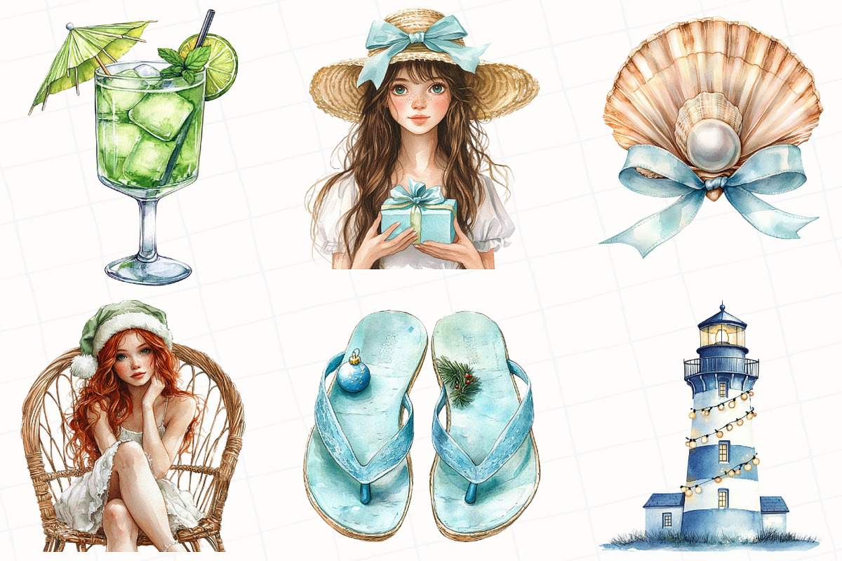 Watercolor Coastal Christmas Clipart, an Illustration by OK Design (Photo 4 of 5)
