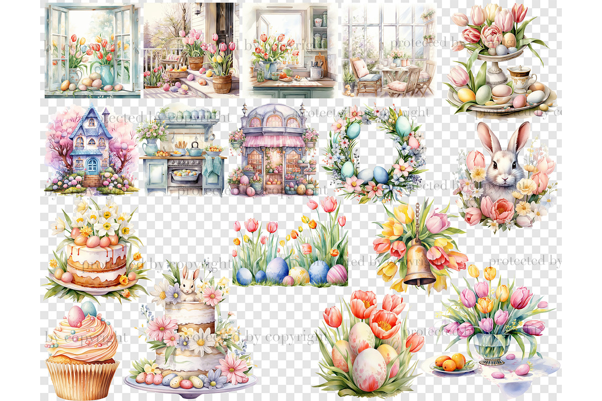 Easter Pastel Clipart | Cottagecore, a Seasonal Illustration by GlamArtZhanna (Photo 6 of 6)