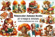 Watercolor Autumn Books Clipart, an Illustration by Craft Nest (Thumbnail 1 of 5)