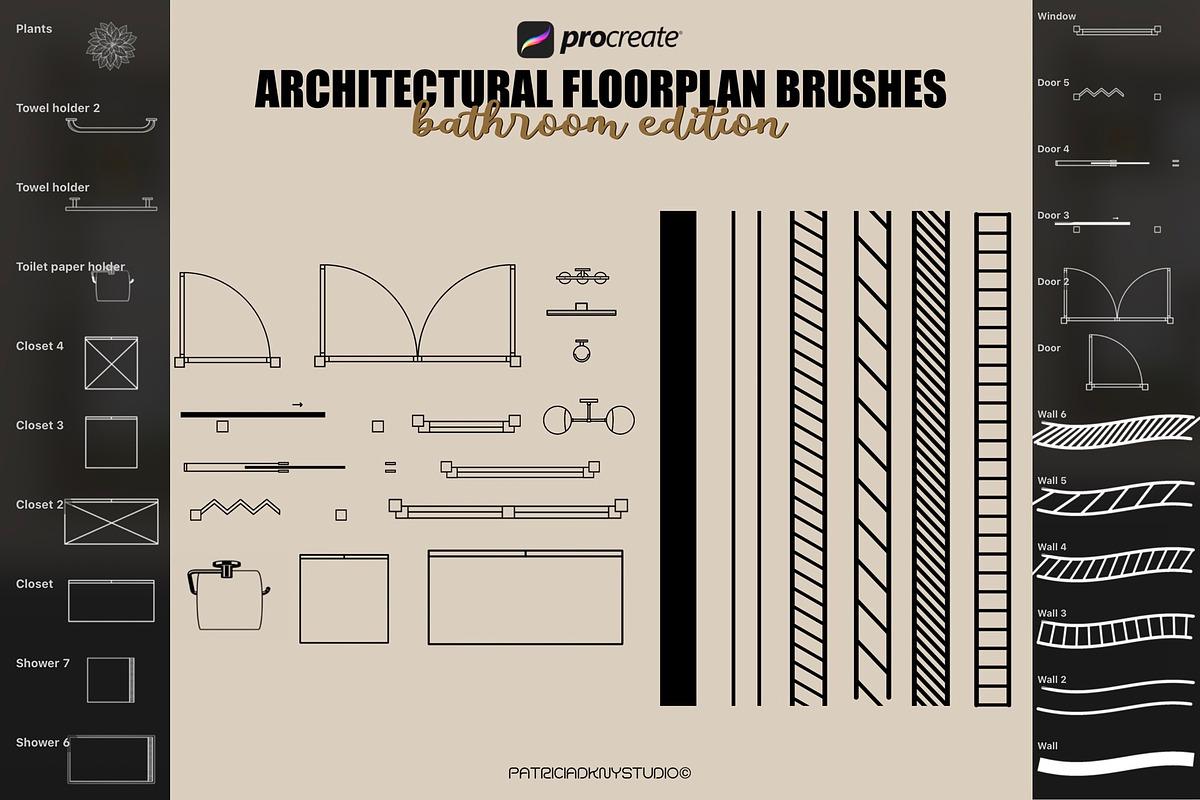 Procreate bathroom floorplan brushes, a Brush Add-On by PDknyStudio (Photo 4 of 6)