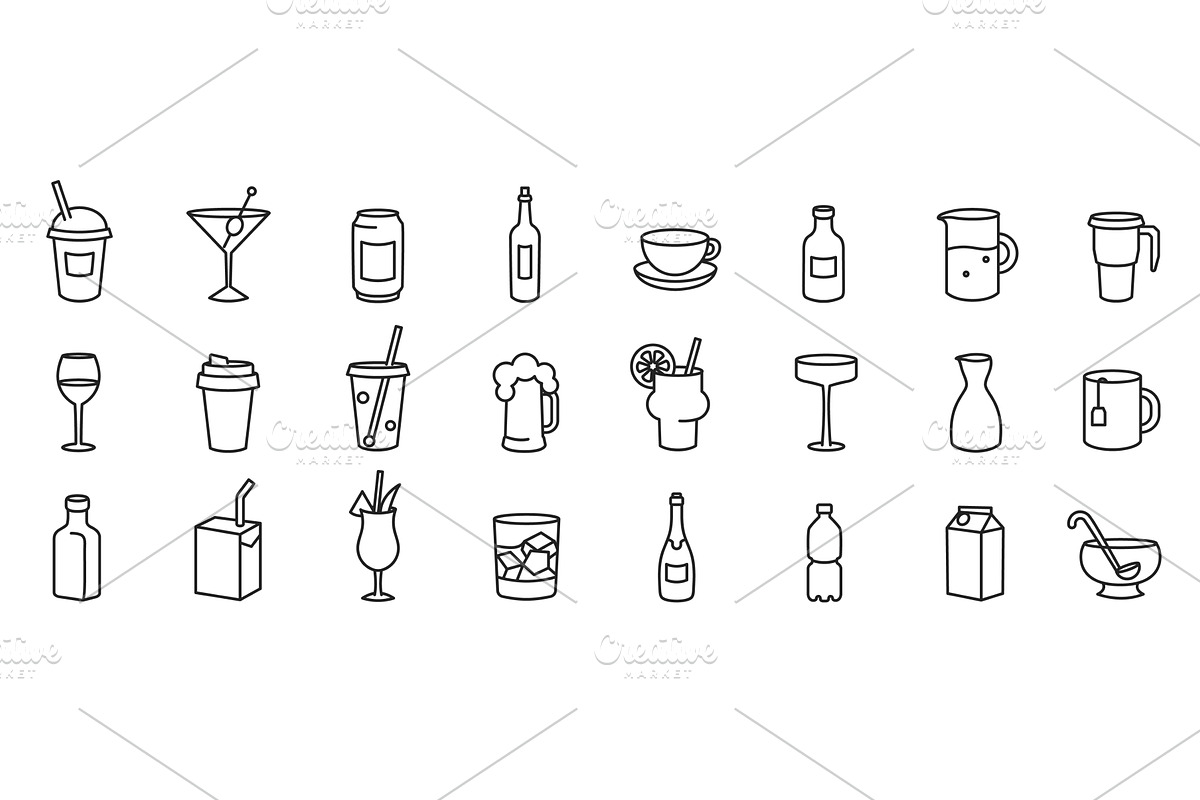 Drink and beverage line icons, a Food Illustration by winwin.art