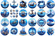 Watercolor Summer Nautical Clipart, an Illustration by Black Bird Studio (Thumbnail 2 of 5)
