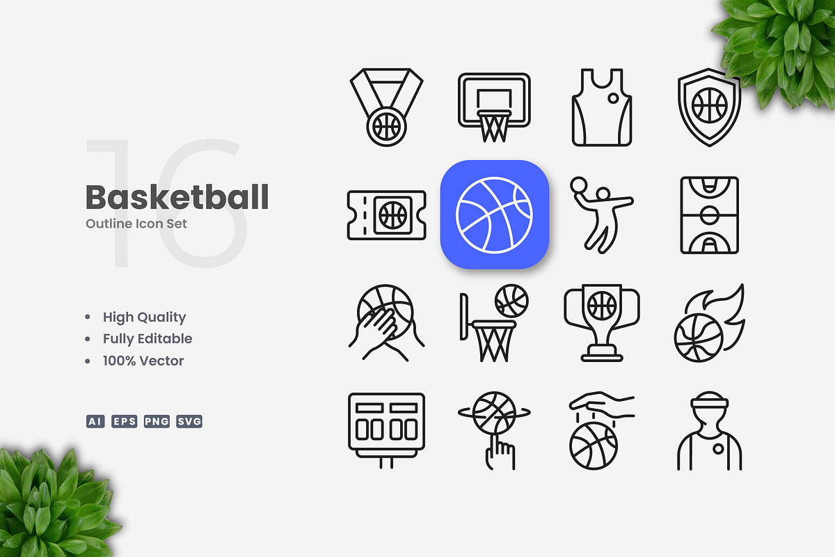 Basketball Outline Icons, an Outline Icon by Upnowgraphic
