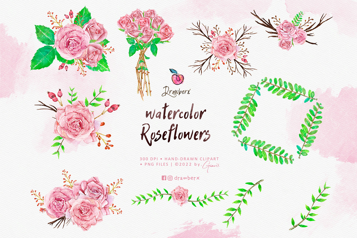 Roses Watercolor floral frames 028, an Illustration by Drawberx (Photo 6 of 10)