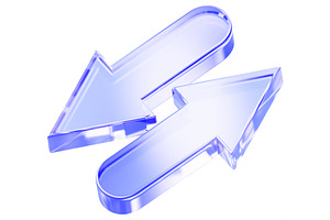 3d blue glass opposite arrows icon