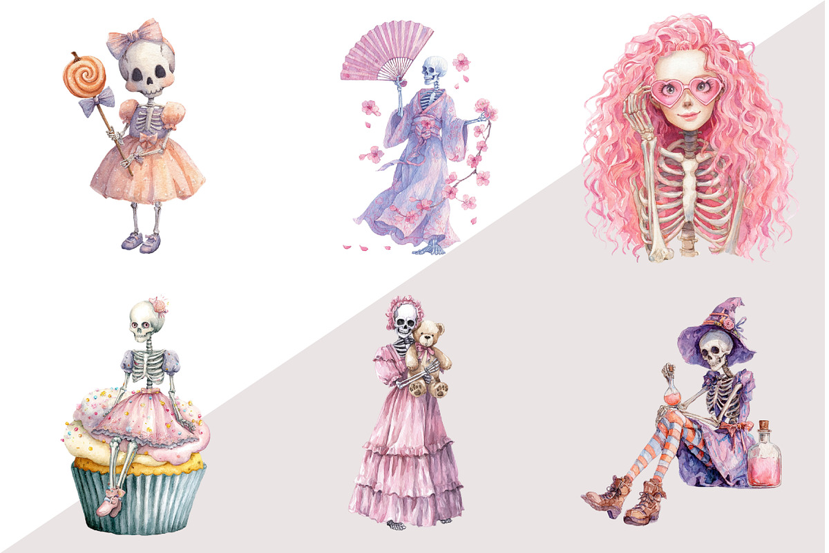Cute Skeleton Girl Clipart, an Illustration by Design Market (Photo 2 of 3)