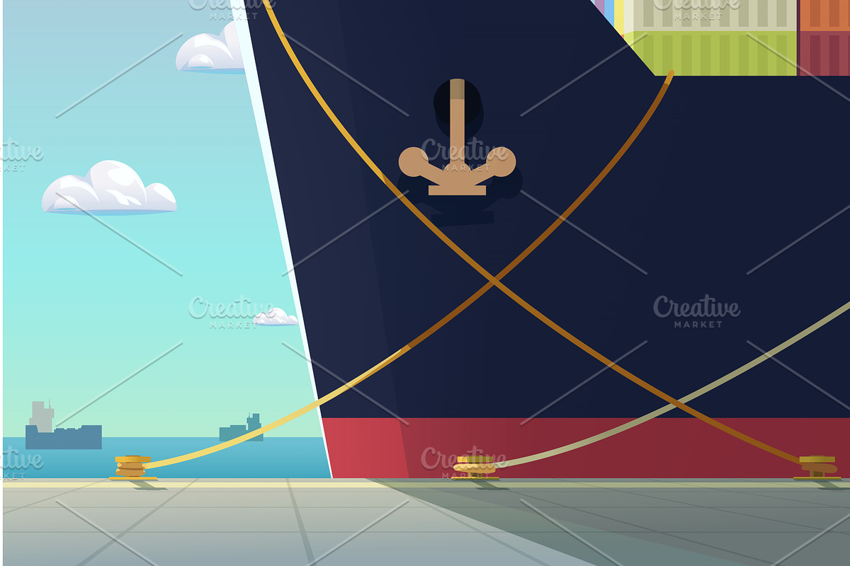 big full cargo ship parked at port, a Transportation Illustration by IfH