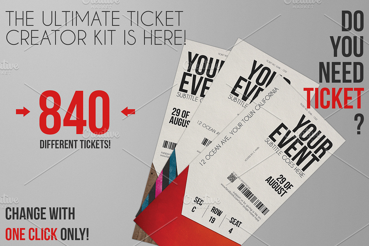 Ticket Creator Kit 840 Styles, an Invitation Template by Tzochko