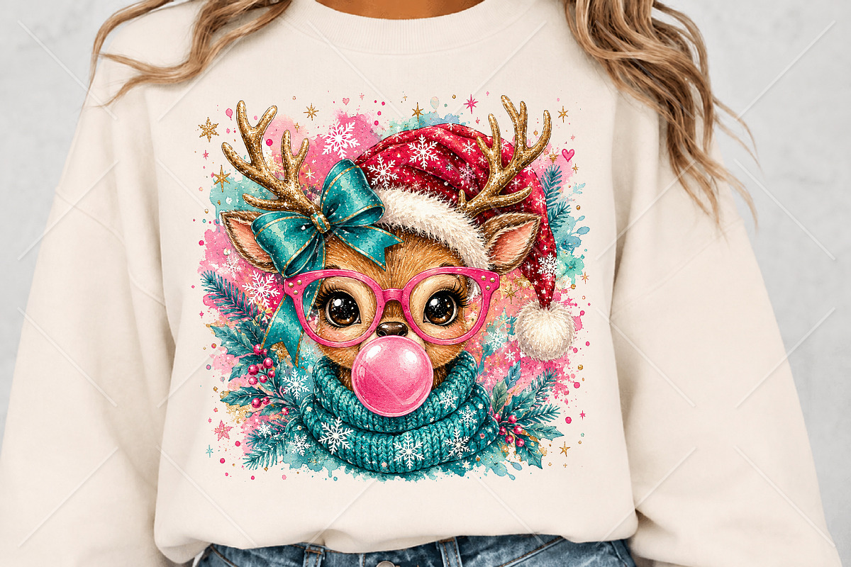 Pink Bubblegum Reindeer Christmas, a Seasonal Illustration by Canvas Craft (Photo 5 of 6)