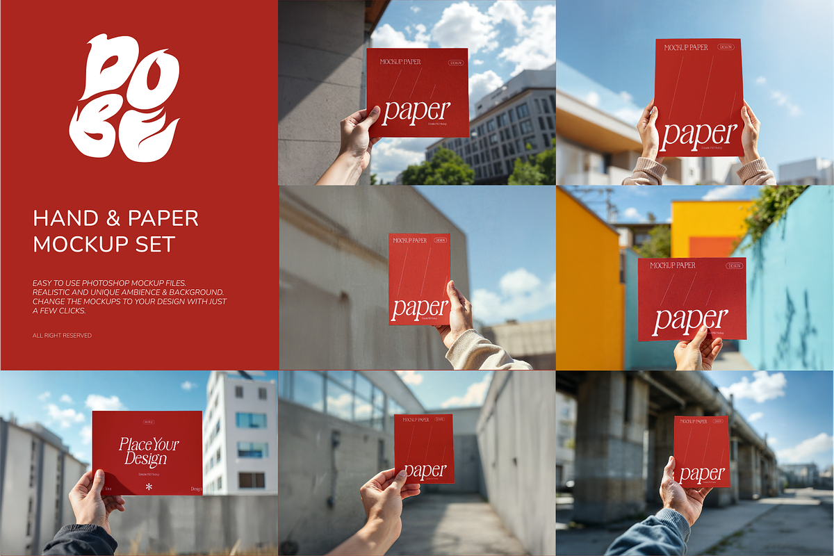 Hand and Paper Mockup Set, a Books & Magazine Mockup by DOBE Studio (Photo 1 of 10)