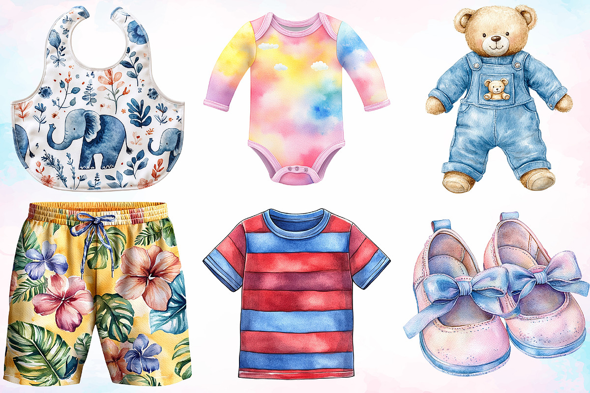 Watercolor Kids Clothing Clipart PNG, an Object Illustration by Canvas Craft (Photo 4 of 4)