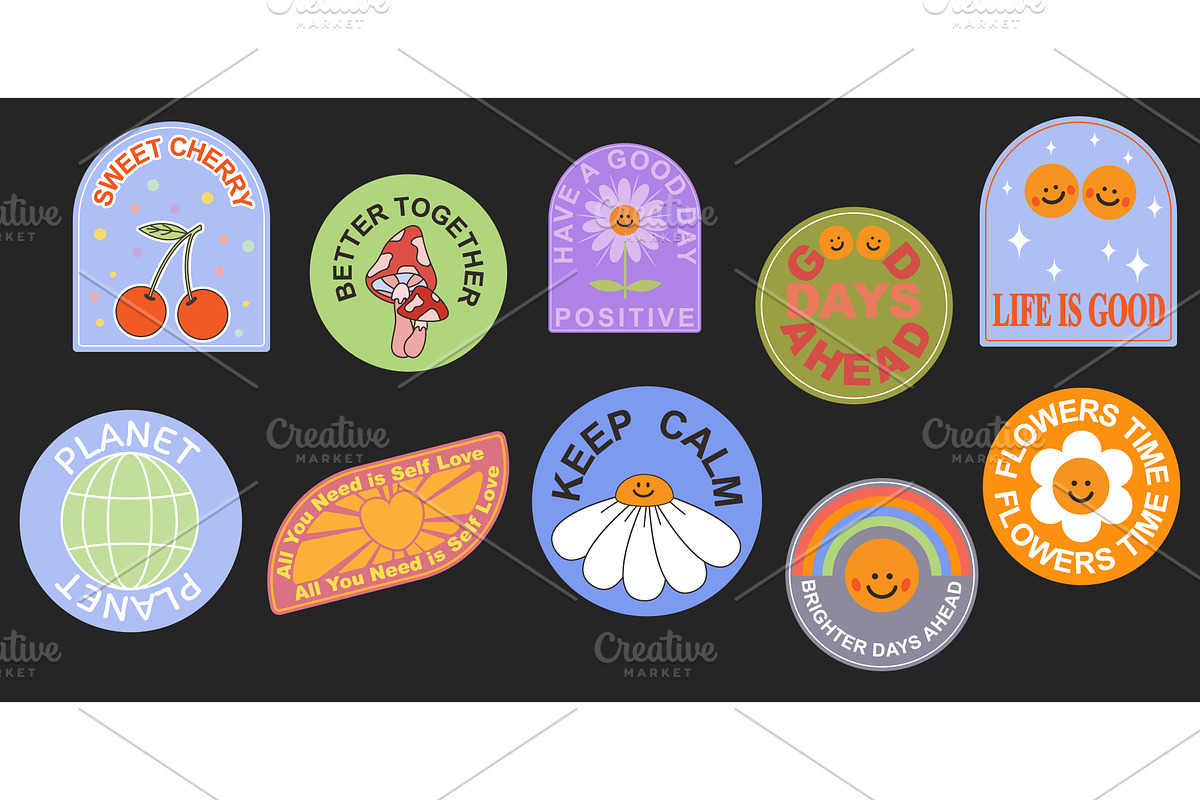 Smiling cartoon label stikers shape., an Illustration by Vector graphics