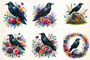 Watercolor Black Raven Clipart, an Illustration by DreamCafeArt (Thumbnail 2 of 7)