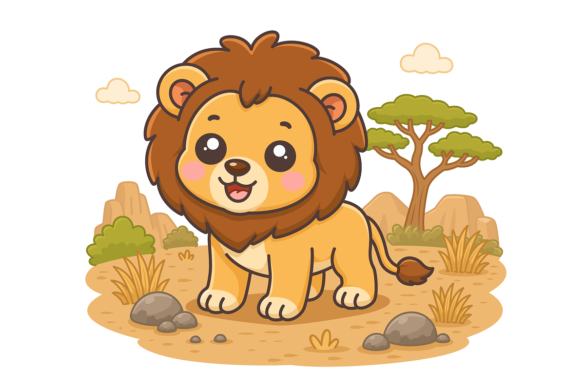 Lion Cartoon in African Savannah, an Animal Illustration by Artpon Illustration (Photo 1 of 3)