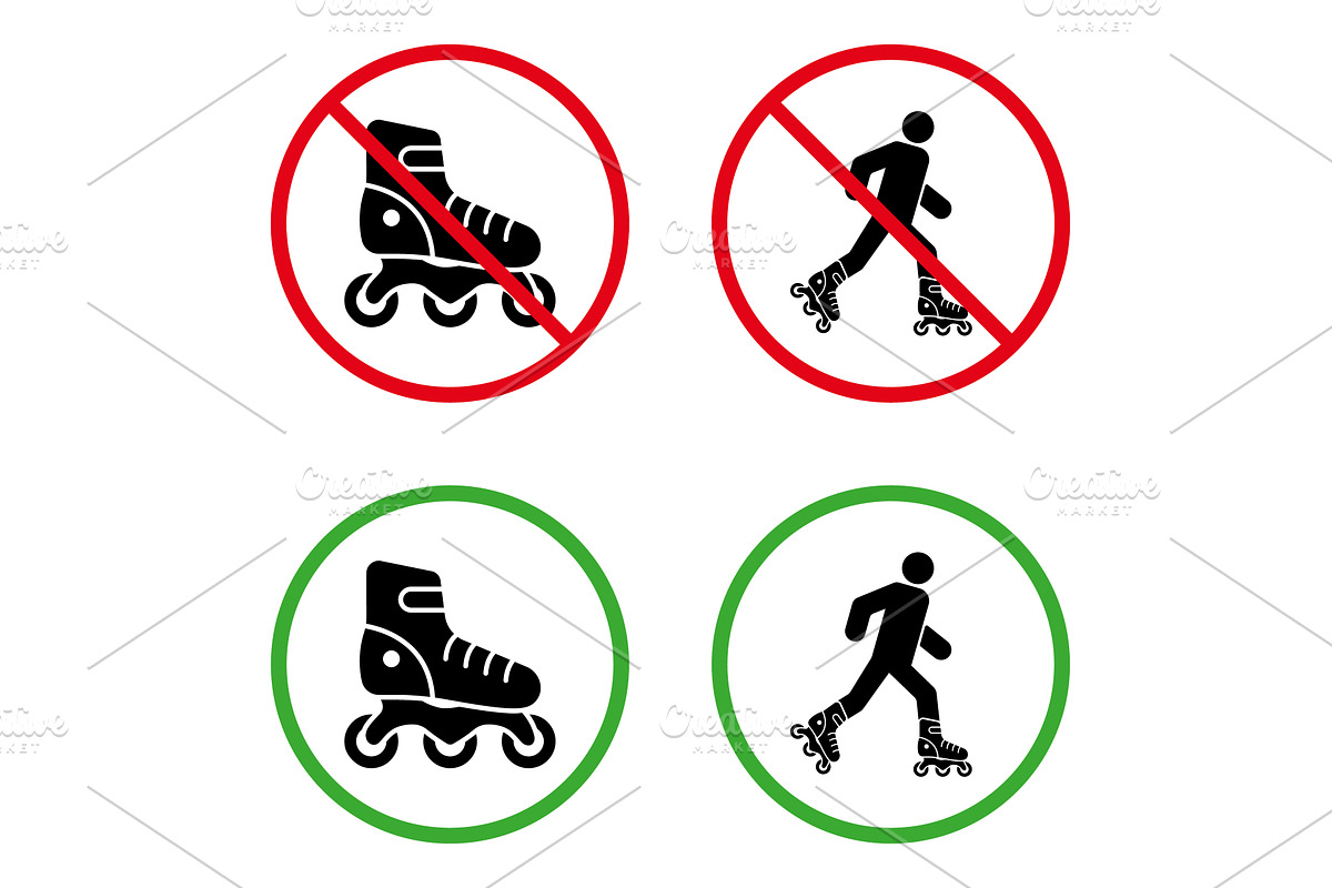 Man in Roller Skate Prohibited Sign, an Object Illustration by Vector Creator