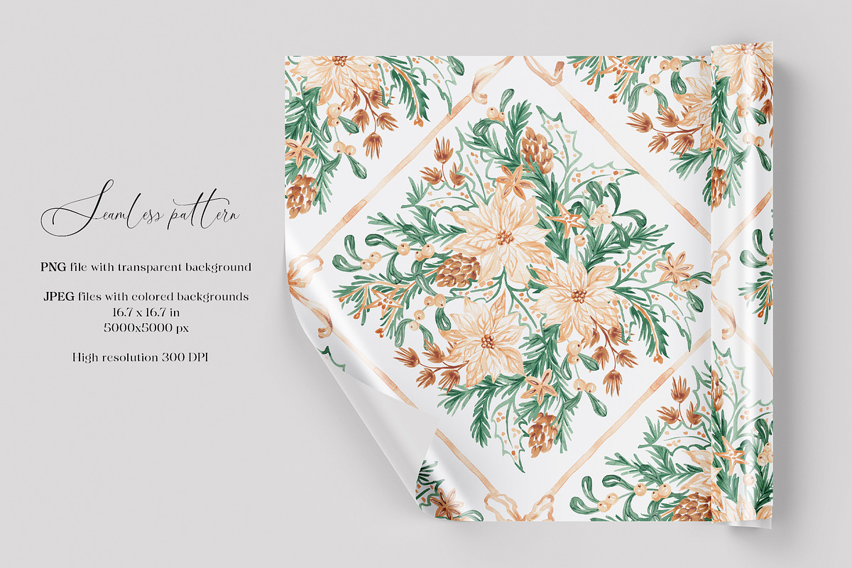 Christmas Botanical Grid Pattern, a Pattern Graphic by SirenaArt (Photo 2 of 20)