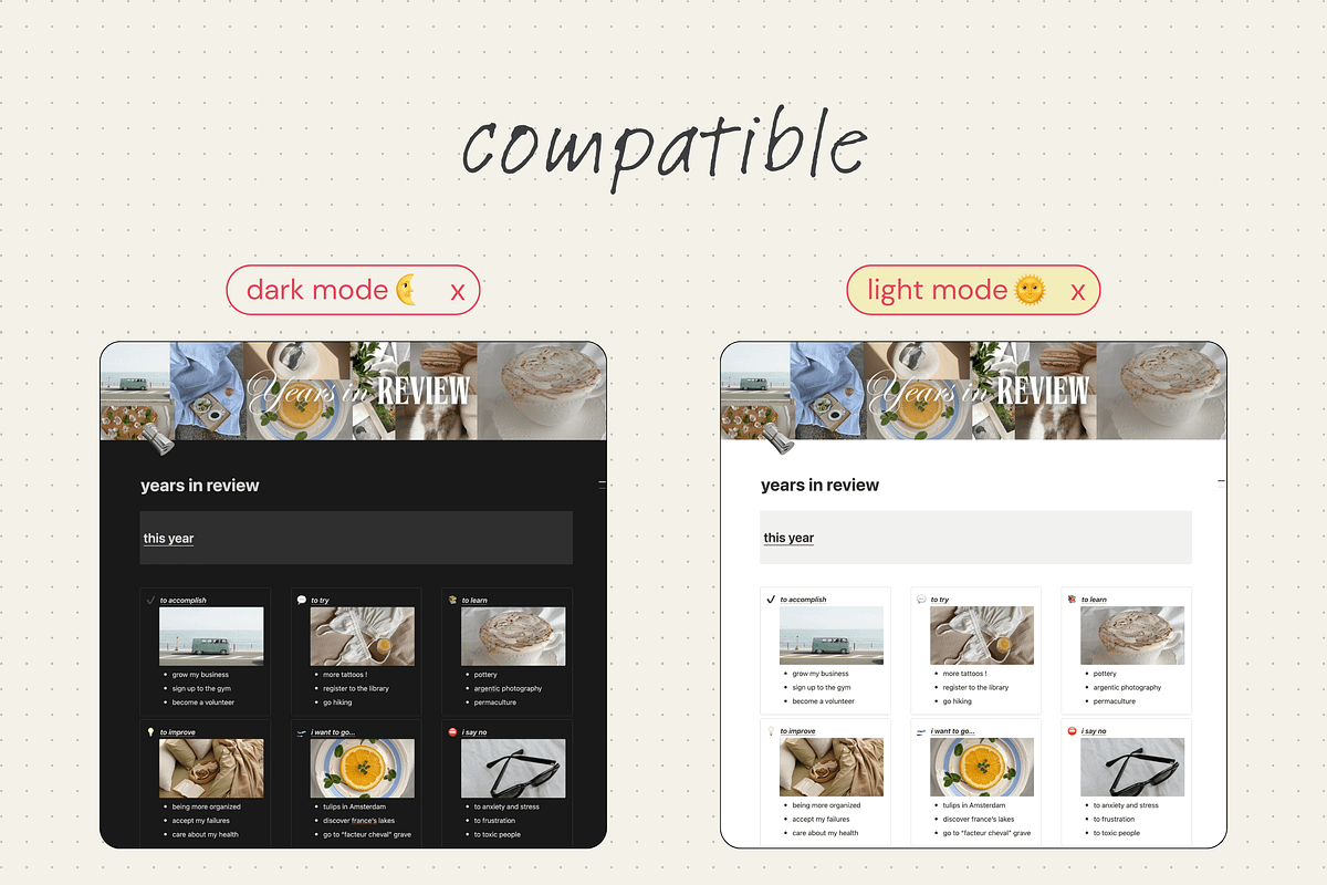 Years in review - Notion template, an App Template by Iasan Design (Photo 6 of 6)