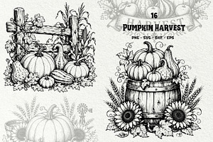 Pumpkin Harvest Line Art Graphics, a Seasonal Illustration by DENIDigitalArtSudio