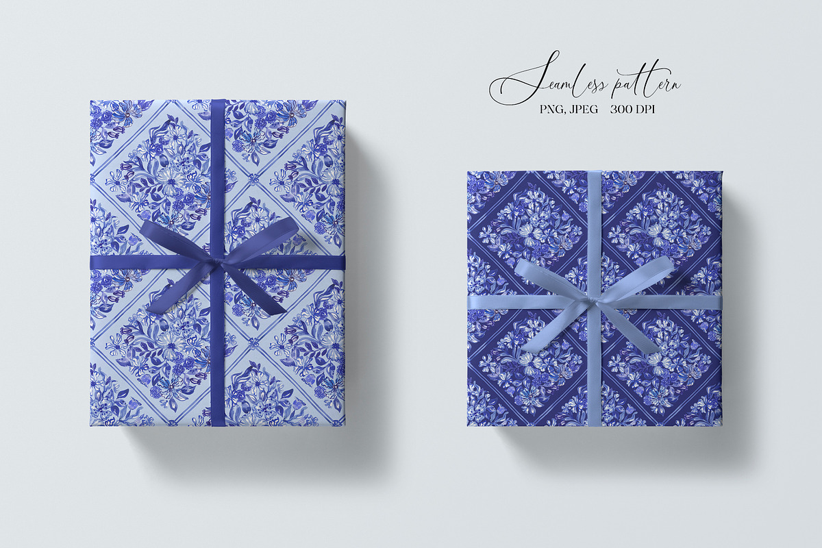 Blue Floral Portugal Mosaic Pattern, a Pattern Graphic by SirenaArt (Photo 10 of 14)