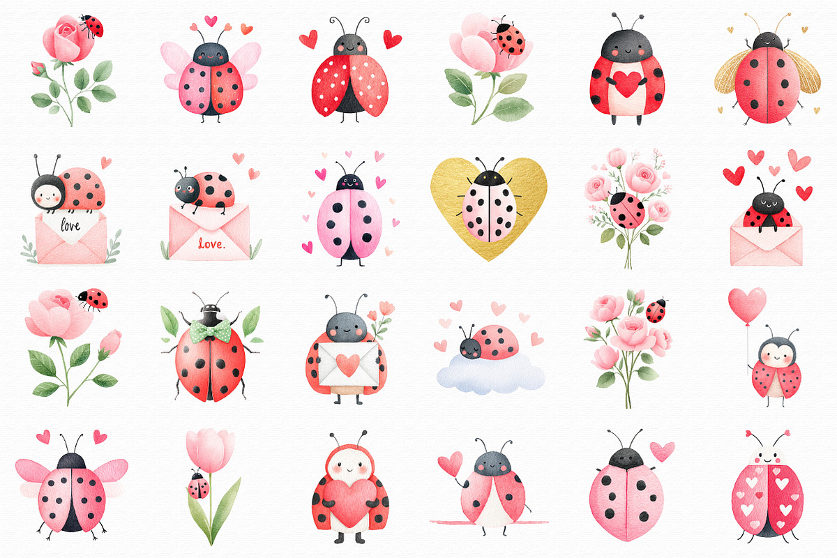 Cute Ladybug Valentine Clipart, an Illustration by Libby Wishes (Photo 3 of 6)