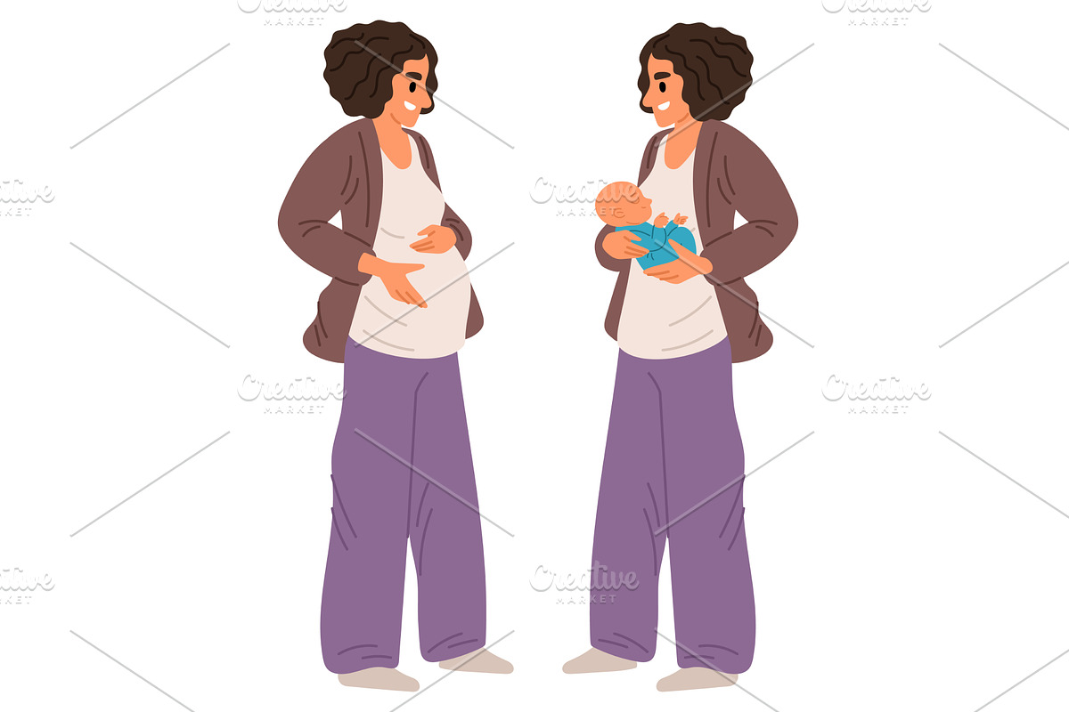 Pregnant woman before and after, a Person Illustration by Vectorbuum