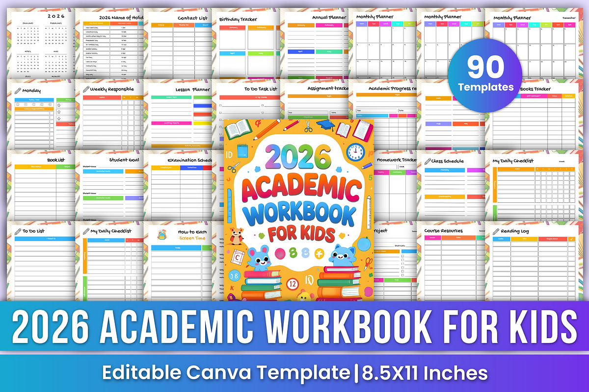 2026 Academic Workbook for Kids Kdp, a Stationery Template by Mustafiz (Photo 1 of 11)