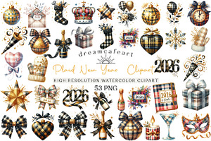 Glittery Plaid New Year Clipart, an Illustration by DreamCafeArt