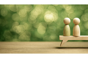 Two wooden models are positioned on, a Business Photo by ZinetroN