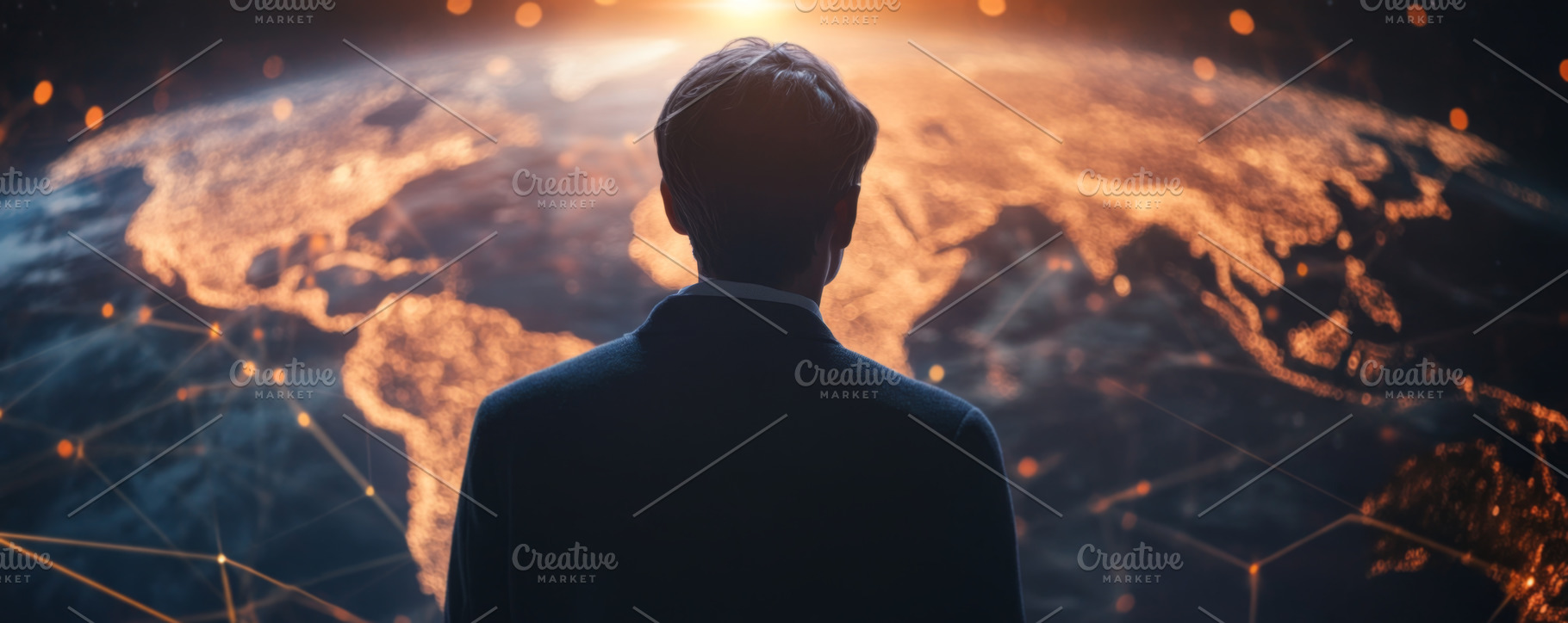 Businessman Contemplating Global Network Connections, an Abstract Photo by Natalia Klenova's Shop