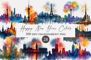 Happy New Year Cities Silhouette, an Illustration by Designworld