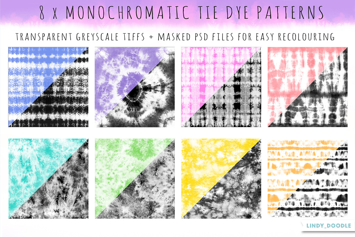 Monochromatic Tie Dye Pack, a Pattern Graphic by Lindy_doodle (Photo 3 of 9)