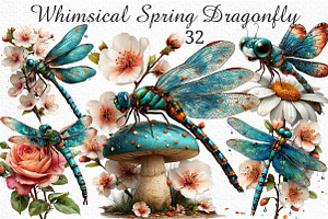 Whimsical Spring Dragonfly Clipart, an Illustration by Craft Nest