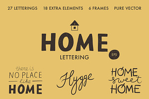 Home. Cozy vector lettering set.