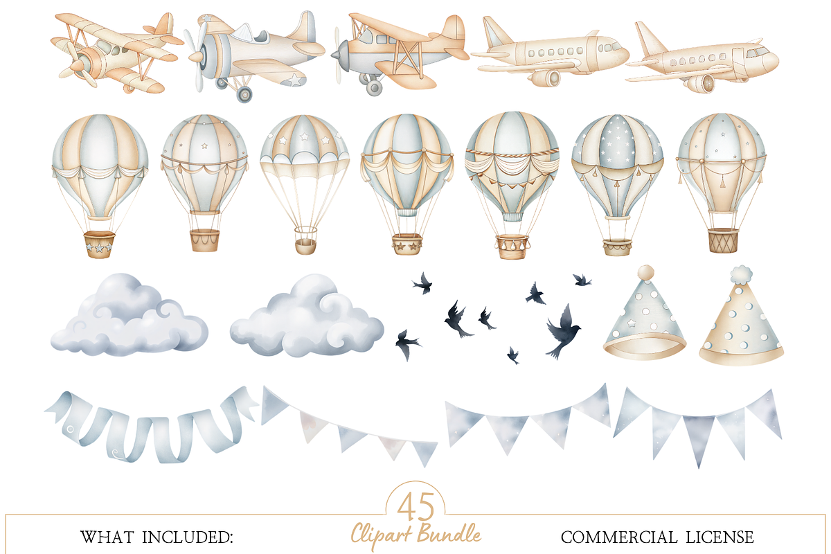 Watercolor Air Transport Clipart, an Illustration by MockupWizard (Photo 2 of 5)