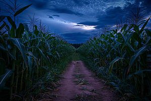Cornfield Pathway Under a Dramatic T, a Photo by Tanuart