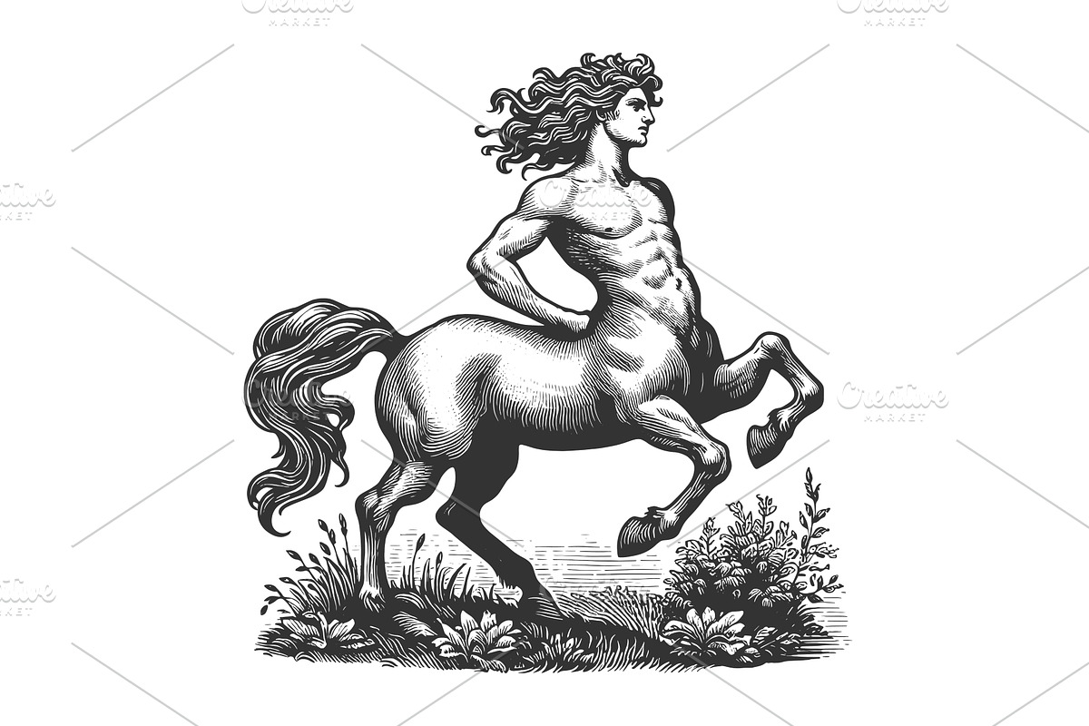 Mythical centaur rearing in nature, an Animal Illustration by AlexArt