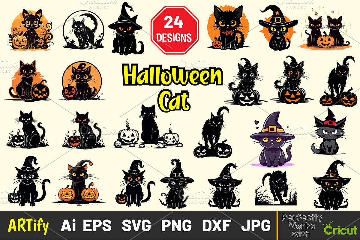 Spooky Halloween Cat Vector clipart, a Seasonal Illustration by ARTify Illustrations (Photo 1 of 8)