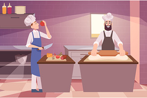 Chef restaurant. cooking characters, a Food Illustration by Onyx