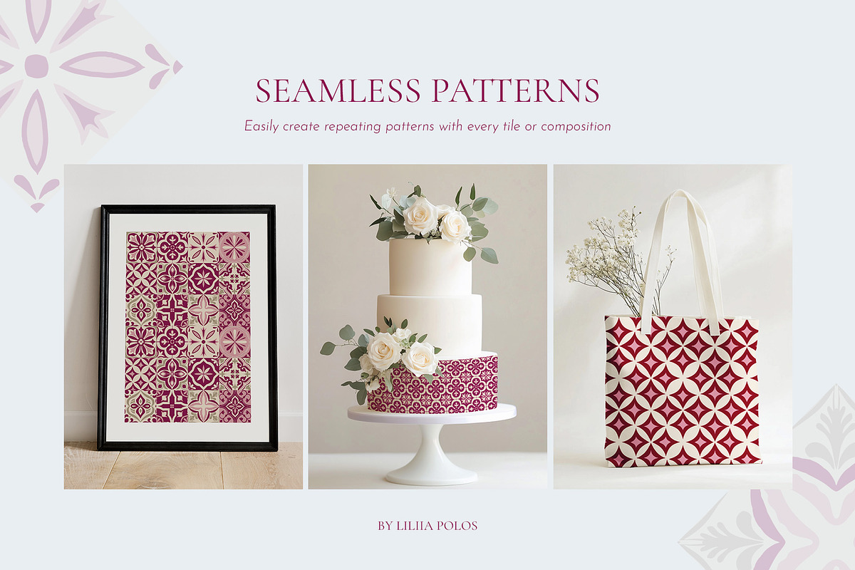 Mauve Tiles Vector Collection, a Decorative Illustration by Liliia Polos Illustration (Photo 5 of 8)