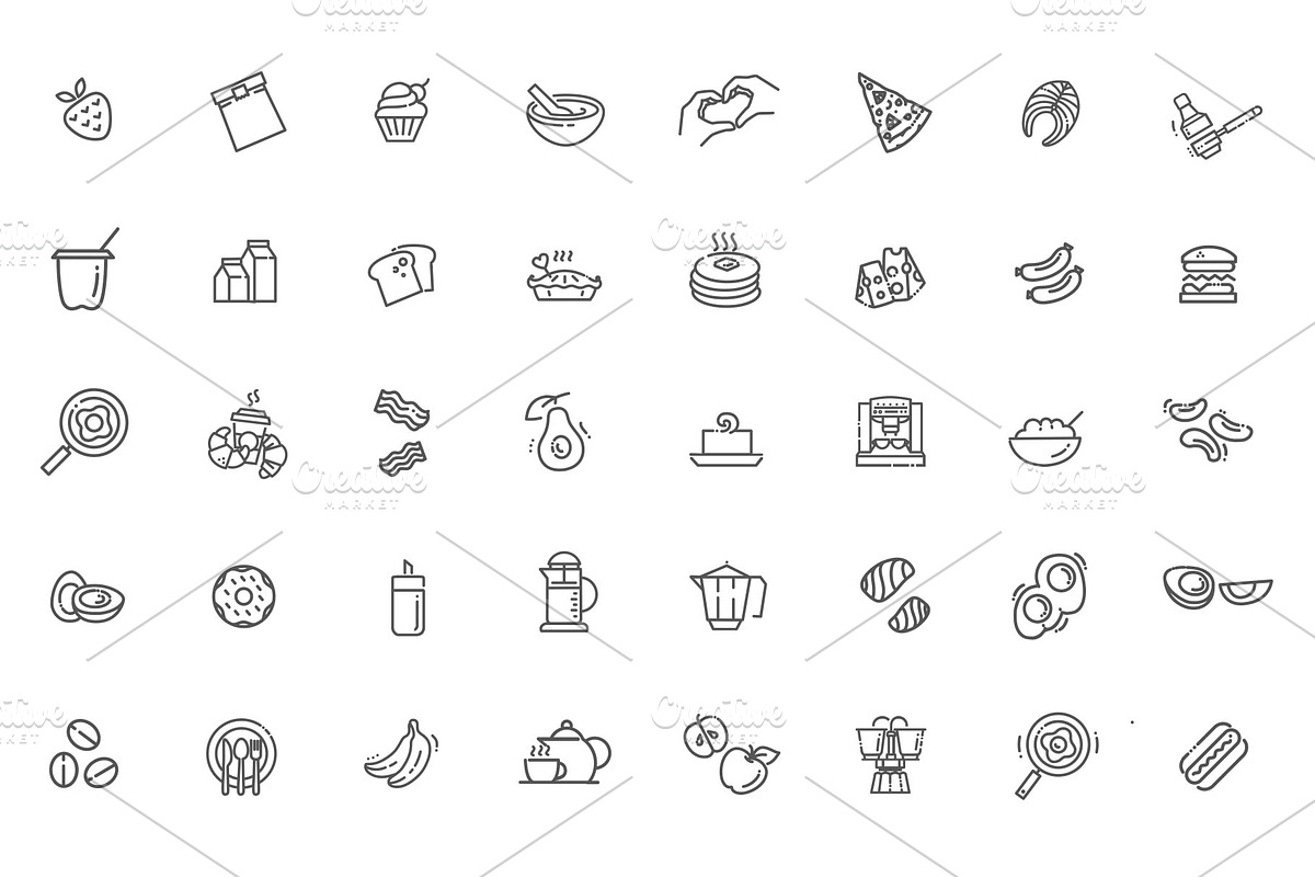 Vector Outline Breakfast Flat Icons, an Outline Icon by Tettygreen (Photo 2 of 2)