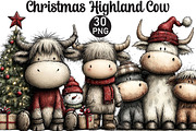 Christmas Highland Cow Clipart, an Illustration by Black Bird Studio (Thumbnail 1 of 6)