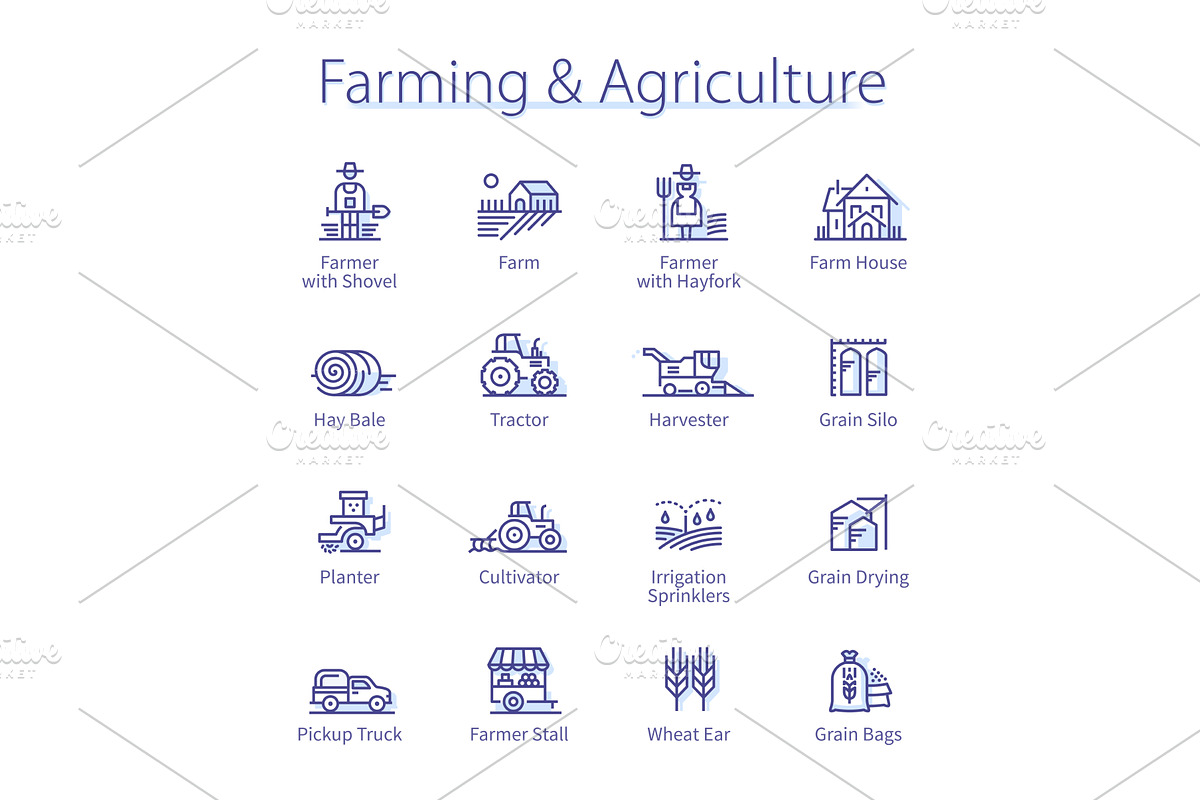 Agriculture, farming, agronomy icons, an Illustration by Iconicbestiary